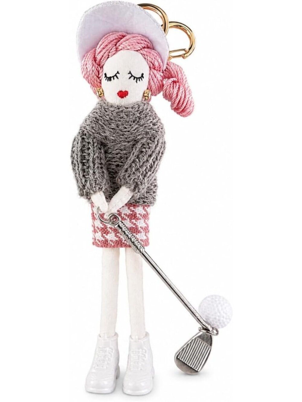 Cute Handmade Golf Bag Charm Keychain | Golfer Doll Gift for Women & Golf Lovers